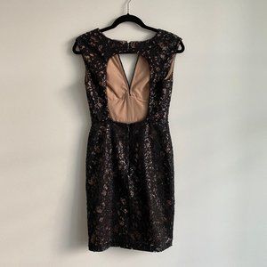 BCBG MAXAZRIA Black Lace Cream Dress